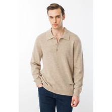 Desen Triko Erkek Polo Yaka Basic Yün Kazak K.bej