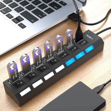 Multizone 7 Port USB Çoklayıcı Hub Anahtarlı Işıklı Aç Kapa Tuşlu Tak Çalıştır USB 3.0