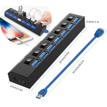 Multizone 7 Port USB Çoklayıcı Hub Anahtarlı Işıklı Aç Kapa Tuşlu Tak Çalıştır USB 3.0