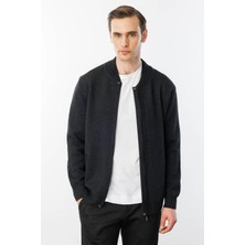 Erkek Hakim Yaka Çelik Örgü Triko Yün Ceket K.füme