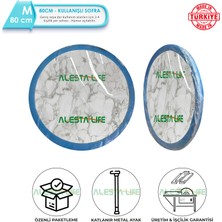 Alesta Life 80  cm  Beyaz Katlanabilir Metal Ayaklı Yer Sofrası | Hamur Açma Tahtası | Oyun Masası - 21  cm  Yükseklik