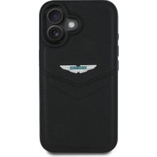 iPhone 16 Kılıf Aston Martin Lisanslı Victory Dizayn Pu Deri Metal Logolu Kapak Siyah