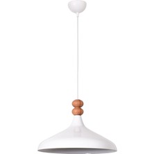 Nil Modern Tasarım Ahşap Detaylı Metal Cafe - Mutfak  Beyaz Renk Tekli Avize (35 Cm)