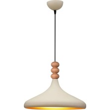 Nil Modern Tasarım Ahşap Detaylı Metal Cafe - Mutfak Krem Renk Tekli Avize (35 Cm)