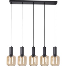 Tanem Modern Tasarım Salon Mutfak Cafe Siyah Renk Bal Camlı Sıralı 5 Li Avize