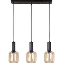 Tanem Modern Tasarım Salon Mutfak Cafe Siyah Renk Bal Camlı Sıralı 3 Lü Avize