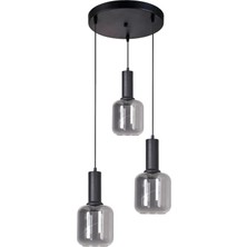 Tanem Modern Tasarım Salon Mutfak Cafe Siyah Renk Füme Camlı Sarkıt 3 Lü Avize