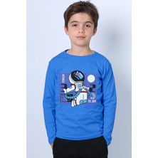 Erkek Çocuk Uzun Kollu Tshirt Astronot Baskılı Bisiklet Yaka B40