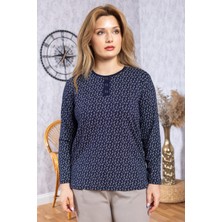 Kadın Yeni Model Yüksek Kalite Yuvarlak Yaka Patlı Orta Yaş Anne Penye Bluz 6545