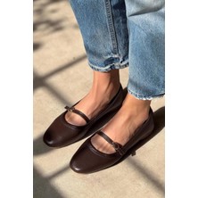 Stilbagshoes ELVA ÖN BANT DETAYLI HAKİKİ DERİ KADIN BABET KAHVE