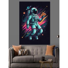 Pizza ve Astronot Dekoratif Kanvas - Mdf Ahşap Tablo