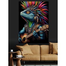 Renkli Kertenkele ve Gitar Dekoratif Kanvas - Mdf Ahşap Tablo