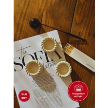 Örgü Desenli El Yapımı Tealight Mumluk – Beton Dekoratif Mumluk (3’lü Set) + Tealight Mum Hediyeli