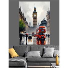Big Ben ve Otobüs Dekoratif Kanvas - Mdf Ahşap Tablo