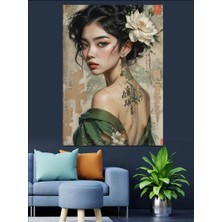 Çiçekli Kadın Dekoratif Kanvas - Mdf Ahşap Tablo