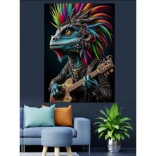 Gitar Çalan Kertenkele Dekoratif Kanvas - Mdf Ahşap Tablo