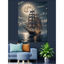 Ay Işığında Yelkenli Gemi Dekoratif Kanvas - Mdf Ahşap Tablo