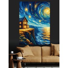 Yıldızlı Gecede Ev Dekoratif Kanvas - Mdf Ahşap Tablo