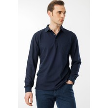 Desen Triko Erkek Polo Yaka Cepli Uzun Kollu Sweatshirt Lacivert