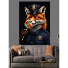 Lolipoplu Tilki Polis Dekoratif Kanvas - Mdf Ahşap Tablo