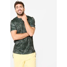 Domyos Erkek Haki Bisiklet Yaka Spor Tişörtü - Fitness