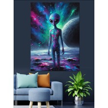 Uzaylı Figürü Dekoratif Kanvas - Mdf Ahşap Tablo