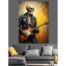 Gitar Çalan Iskelet Dekoratif Kanvas - Mdf Ahşap Tablo