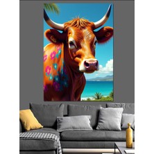 Mavi Gözlü Sevimli Inek Dekoratif Kanvas - Mdf Ahşap Tablo