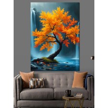 Turuncu Yapraklı Ağaç Dekoratif Kanvas - Mdf Ahşap Tablo