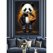 Pizza Yiyen Panda Dekoratif Kanvas - Mdf Ahşap Tablo