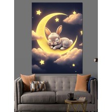 Ay Işığında Uyuyan Tavşan Dekoratif Kanvas - Mdf Ahşap Tablo