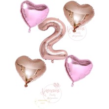 Rönesans Rose Gold Rakam Kalp ve Pembe Kalp Folyo Balon Seti Yaş 2