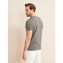 Erkek Gri Slim Fit Pamuklu Basic Tişört