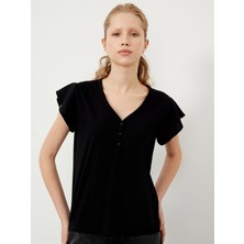 Siyah Regular Fit Pamuklu Tişört