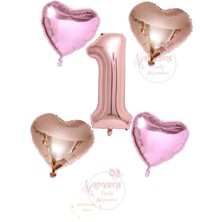 Rönesans Rose Gold Rakam Kalp ve Pembe Kalp Folyo Balon Seti Yaş 1
