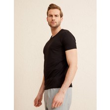 Siyah Slim Fit Pamuklu Tişört