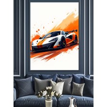 Hızlı Turuncu Araba Dekoratif Kanvas - Mdf Ahşap Tablo