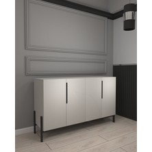 Mdflam Gri Klasör Dolabı Konsol Dolap Metal Ayaklı Tv Ünitesi Büfe Dresuar 142 x 38 x 85H  cm