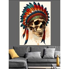 Kızılderili Kafatası Dekoratif Kanvas - Mdf Ahşap Tablo