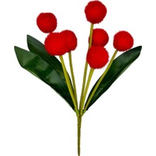 Yapay Çiçek Kırmızı Pompon Çiçeği Dekoratif Yapay Çiçek 30*20 cm