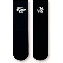 Don't Follow Me Yazılı Siyah Tenis Çorap