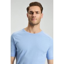 Bisiklet Yaka Gök Mavisi Giza Pamuk Triko T-Shirt