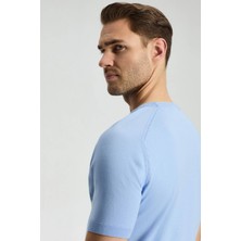 Bisiklet Yaka Gök Mavisi Giza Pamuk Triko T-Shirt