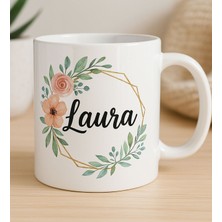 Bk Gift Kişiye Özel Isimli Çiçek Tasarımlı Beyaz Kupa Bardak-1, Sevgiliye Hediye, Arkadaşa Hediye