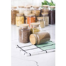 Depa 9 Lu Set Bambu Kapaklı Cam Kavanoz & Erzak Saklama Kabı 3 x (1.3 Lt 0.80 Lt 0.50  Lt ( Vakum Kapak )