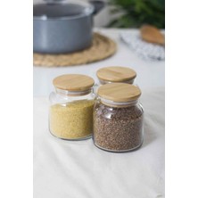 Depa 3'lü Set Bambu Kapaklı Cam Kavanoz & Erzak Saklama Kabı 500 ml Küçük  Boy Vakum Kapak