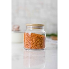 Depa 3'lü Set Bambu Kapaklı Cam Kavanoz & Erzak Saklama Kabı 500 ml Küçük  Boy Vakum Kapak