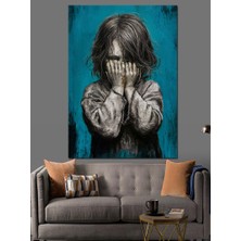 Üzgün Çocuk Dekoratif Kanvas - Mdf Ahşap Tablo