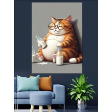 Kitap Okuyan Kedi Dekoratif Kanvas - Mdf Ahşap Tablo