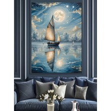 Ay Işığında Yelkenli Dekoratif Kanvas - Mdf Ahşap Tablo